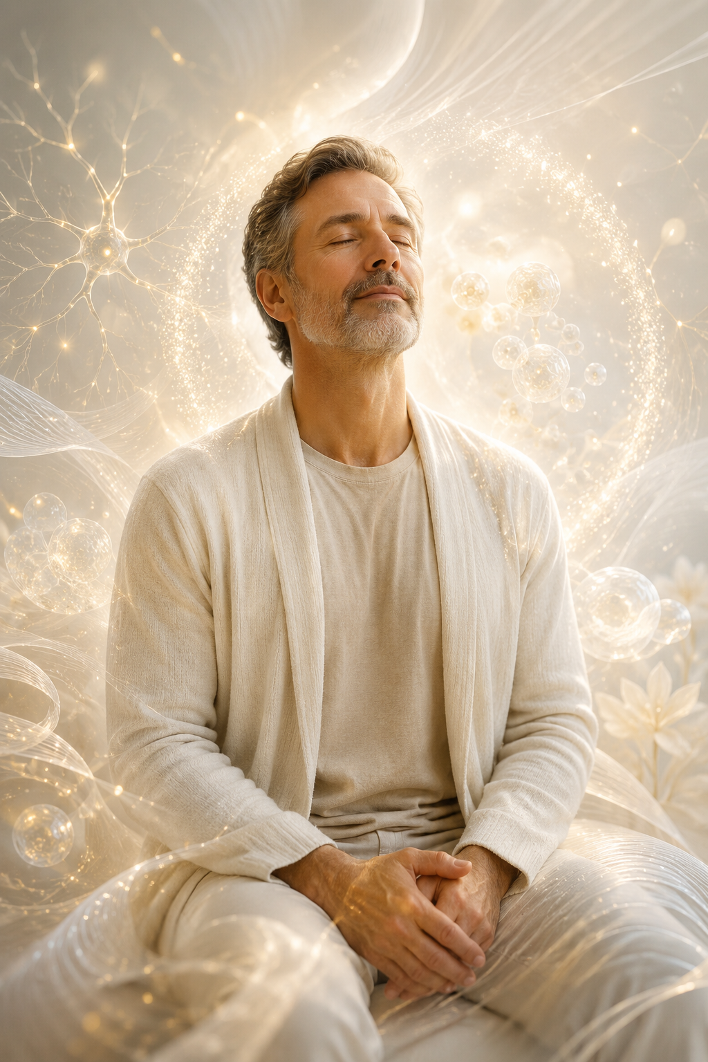 Man using guided relaxation during cancer care