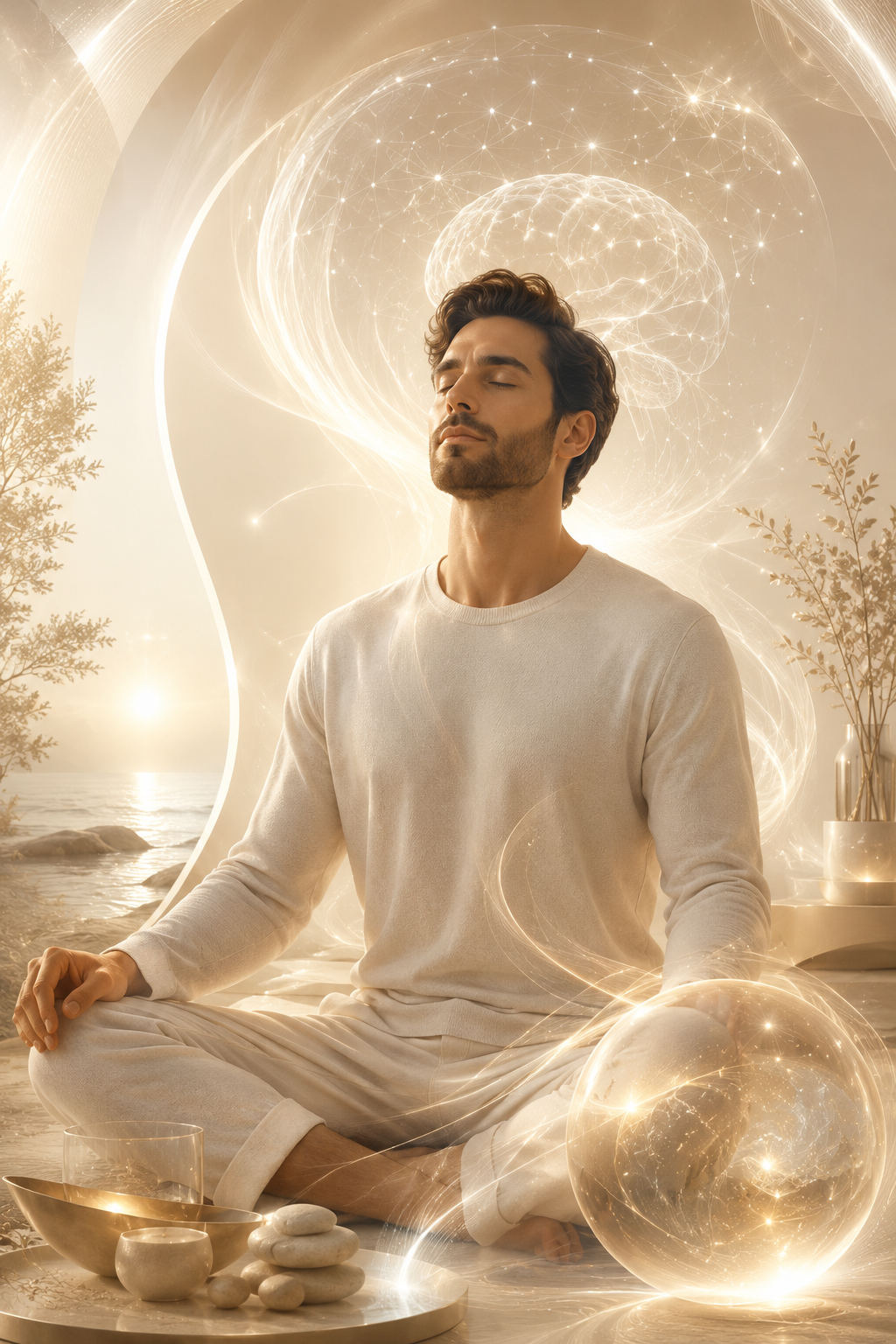 Man practising calm, relaxation and stress management